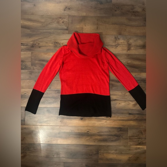 Calvin Klein Colorblock Cowl Neck Sweater | Red & Black | Size XS - Picture 8 of 10